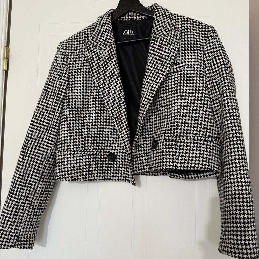 Zara Women's Houndstooth Crop Blazer
